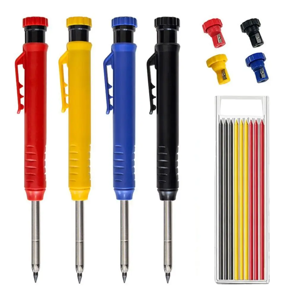 

10Pcs Solid Construction Mechanical Carpenter Pencil with 9 Refills Lead core Long Nib Deep Hole Marker Built-in Sharpener