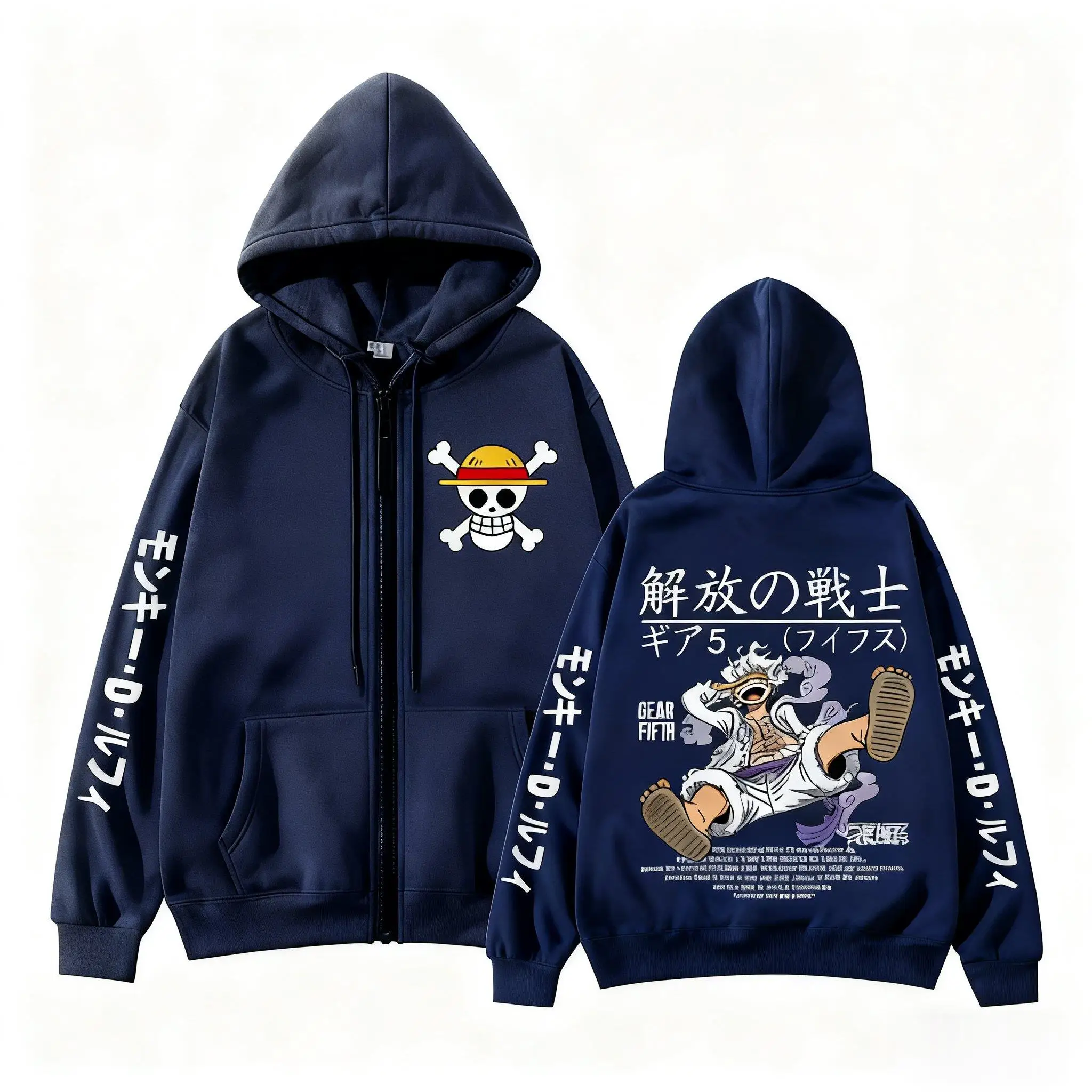 Monkey D Luffy Gear 5 One Piece Anime Zip Up Hoodie Men Women 2026 New Cartoon Print Sweatshirt Unisex Streetwear Casual Jacket