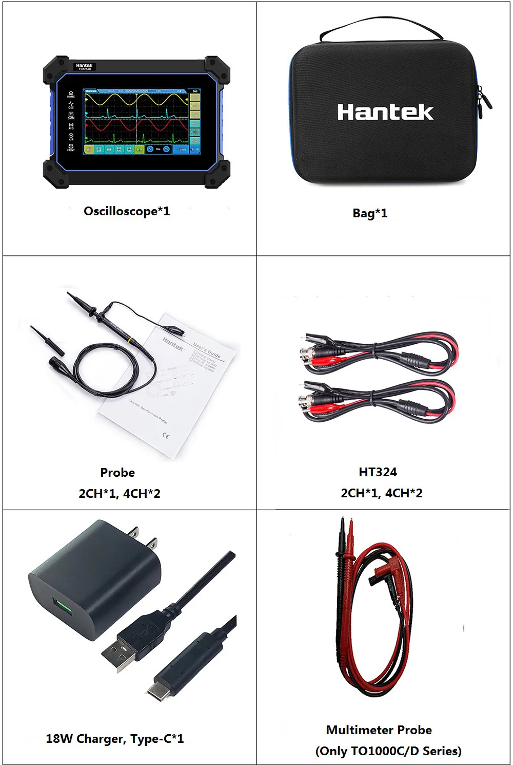 Hantek TO1112D Touch Screen Digital Oscilloscope 2 Channels 110Mhz Handheld Osciloscopio + Signal Source +Multimeter