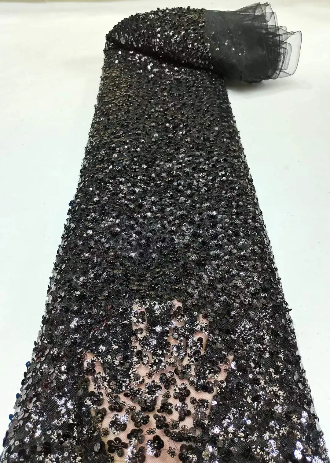 Alta qualidade elegante francês malha bordado tule flor 3d tecido de renda nigeriano africano para casamento vestido festa XZ-33275