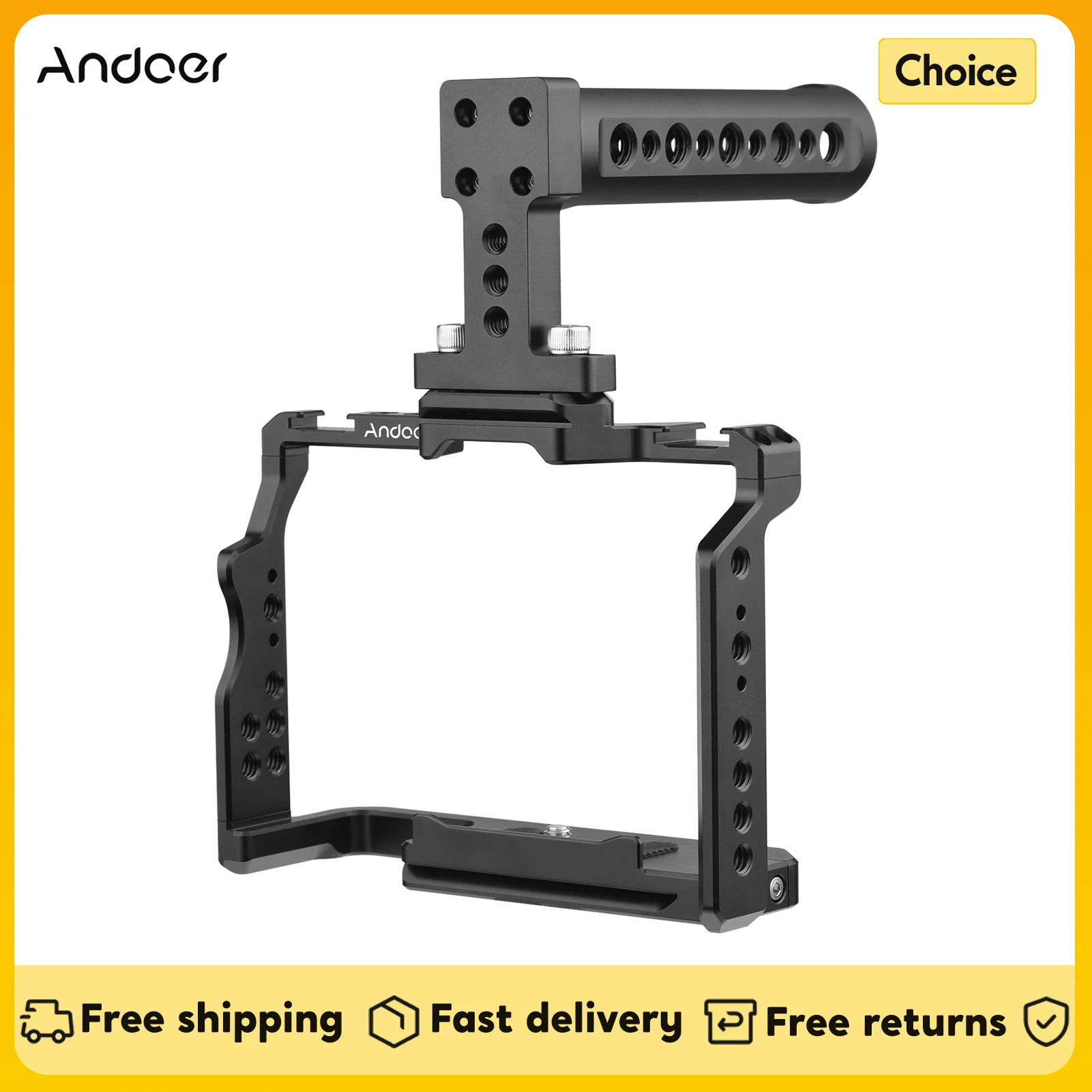 Andoer Camera Video Cage + Top Handle with Dual Cold Shoe Mounts 1/4 Inch Threads for Sony A7IV/A7III/A7II/A7R III/A7R II/A7S II