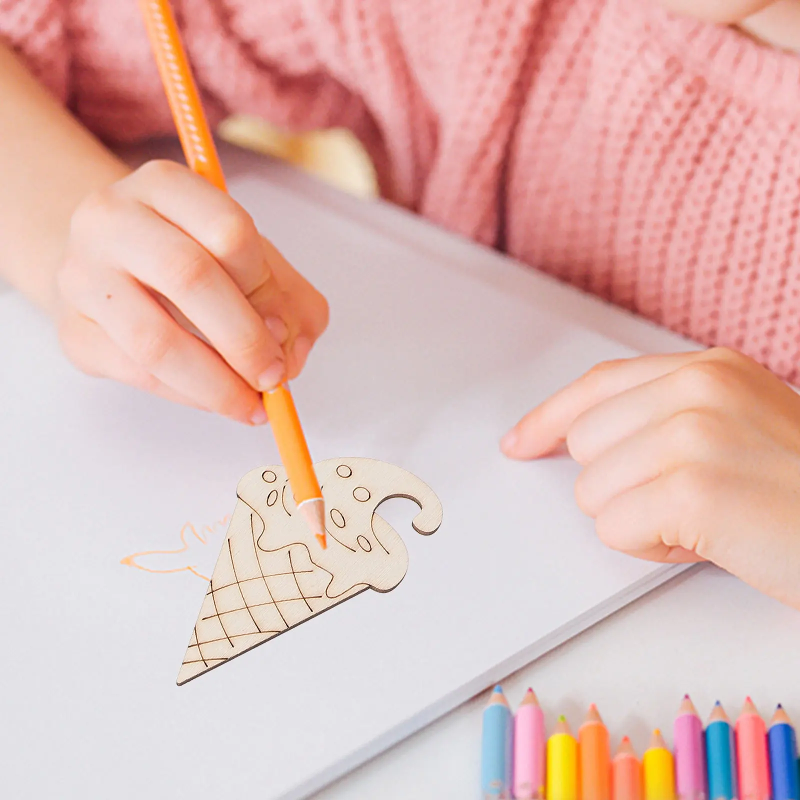 

40Pcs DIY Ice Cream Wood Cutouts Unfinished Wooden Craft Pieces for Birthday Party Supplies Blank Painting Ornaments