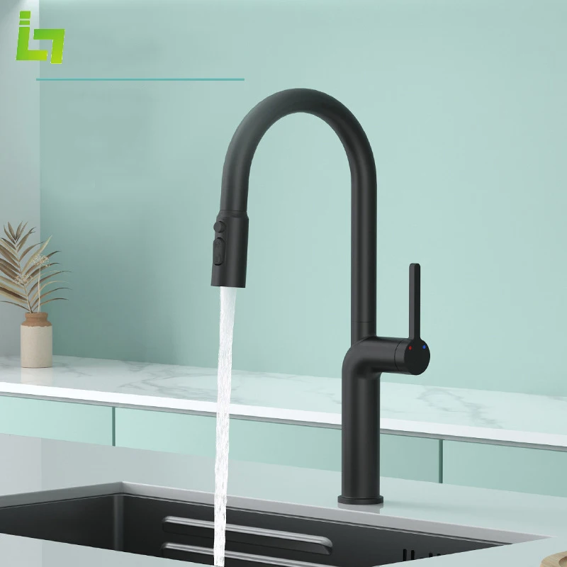 High-Quality Basin Faucet  360 ° Rotation Cold and Hot Deck Mounted Pull Out Sink 3 Ways Water Outlet Methods Brass  Tap