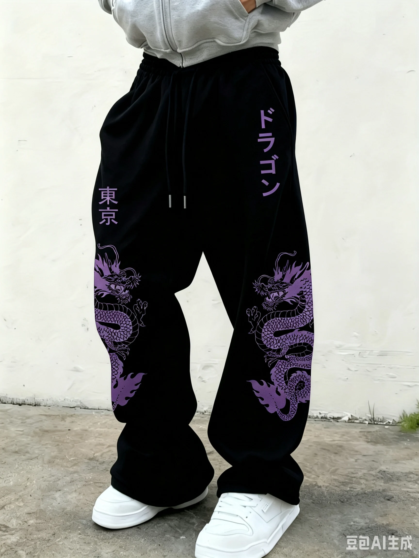 2026 Neue Y2K Dark Gothic Herren Straight-Leg Jogginghose mit verziertem rotem Blumen-Totem-Motiv und seitlichem Druck, lockere Streetwear-Freizeithose – Detail 8