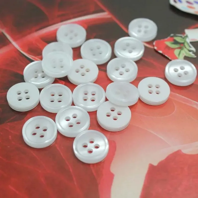 Shirt Buttons with 4Holes, Shirt Buttons, Apparel Supplies, Sewing Accessories, Resin Shirt Button, White Color, 11mm, 100Pcs