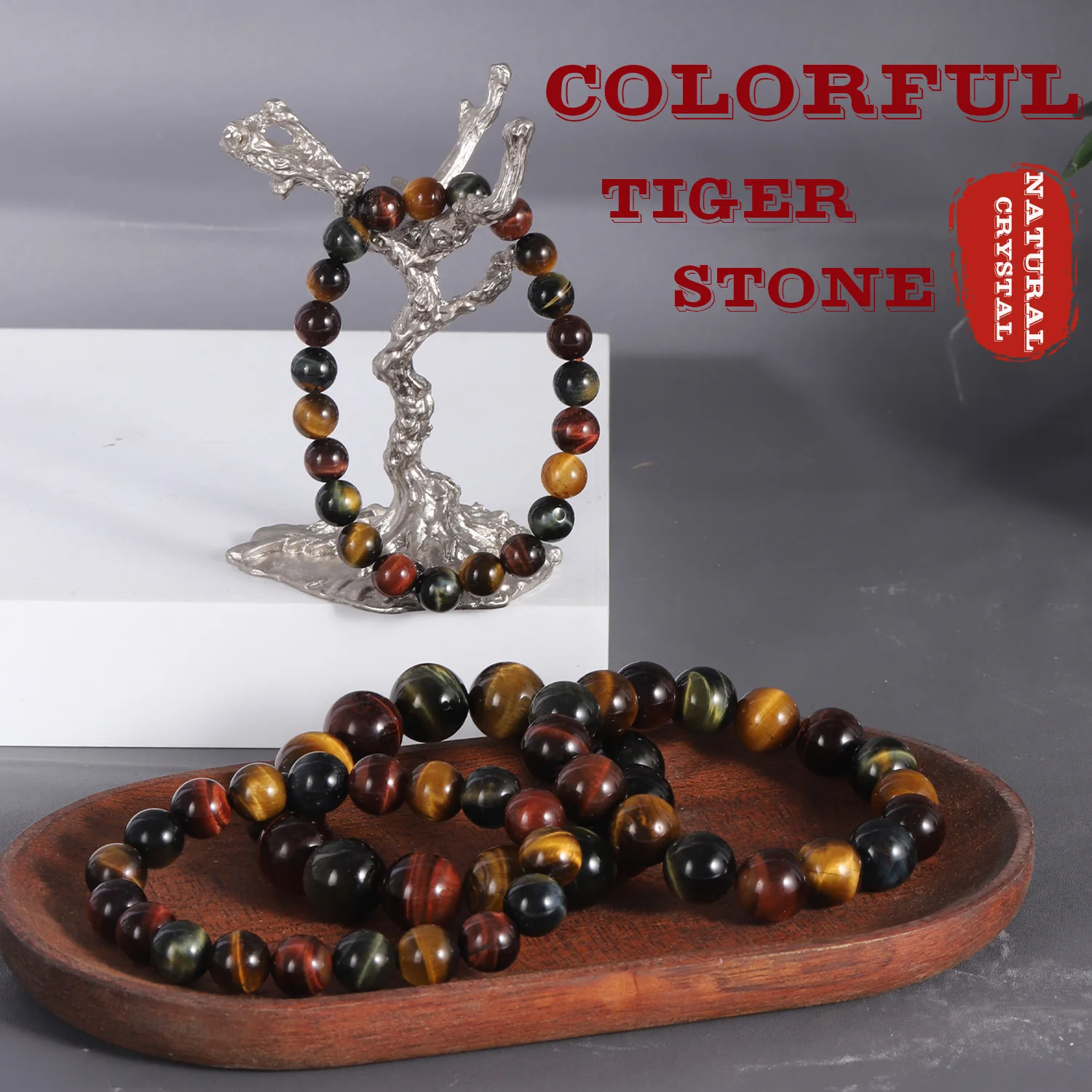 

Unisex Natural Tiger's Eye Gemstone Bracelet 8-14mm Color Bead Charm Vintage Handmade Crystal Jewelry Gift