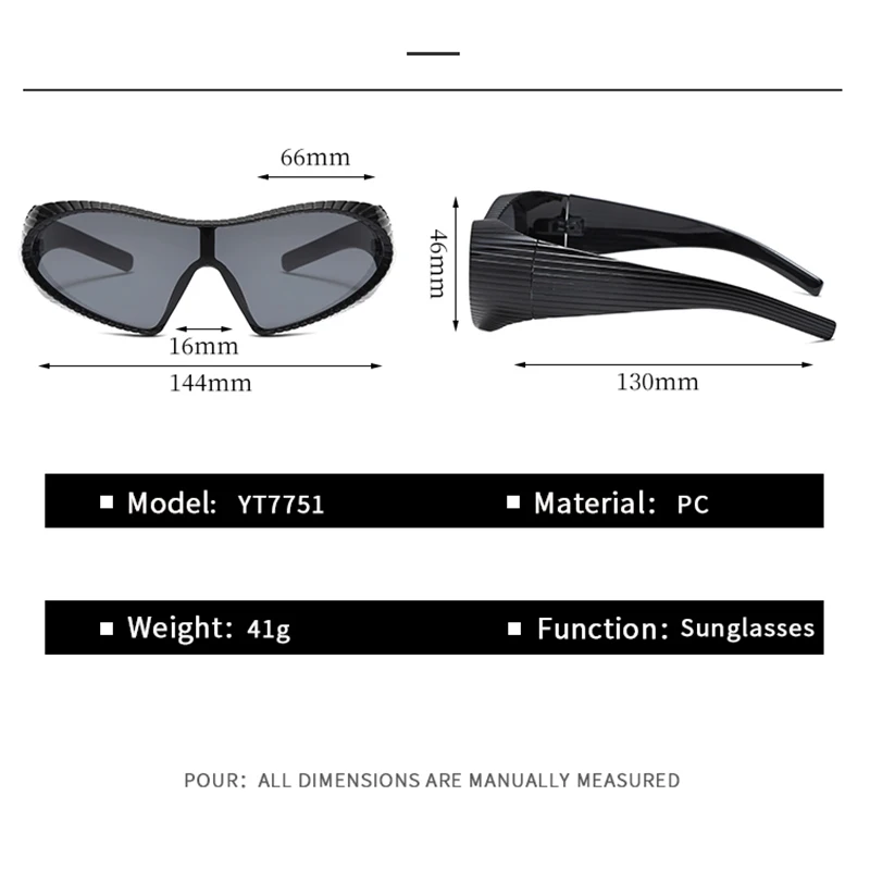 2025 New Fashion Personality Y2k Trendy Sunglasses For Men And Women Futuristic Large Frame One-piece Protective Glasses 7751 - view 6