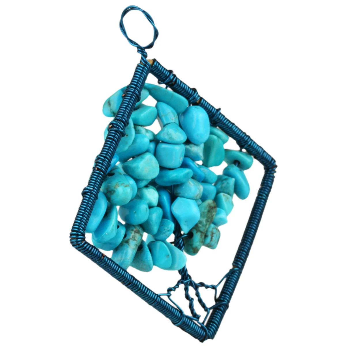 Blue Turquoise Tumbled Stones Hand Made Colored Wire Life Tree Pendant Vintage Jewelry For Women