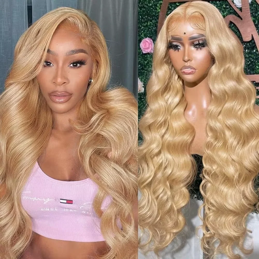 # 27 Honey gold 30 34 Inch 13×6 HD Lace Frontal Wigs Body Wave 13X4 Lace Front Wig Hair 180 Density Pre Plucked Human Hair Wigs