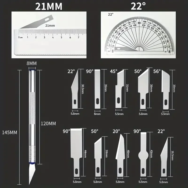 vvocci13pcs Art Seal Carving Knife Cutting Manual Metal Pen Repair Tool Combination Paper Cuttings Non-Slip Gadget DIY Precision