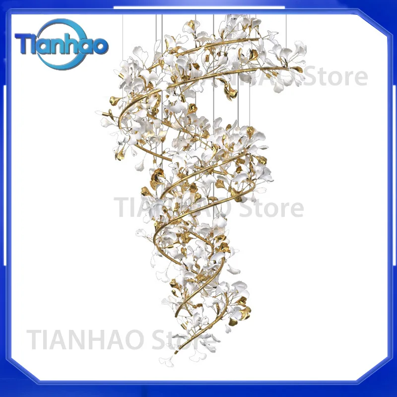 For Ginkgo biloba villa high loft living room chandelier designer light luxury art hollow stairs duplex floor chandelier