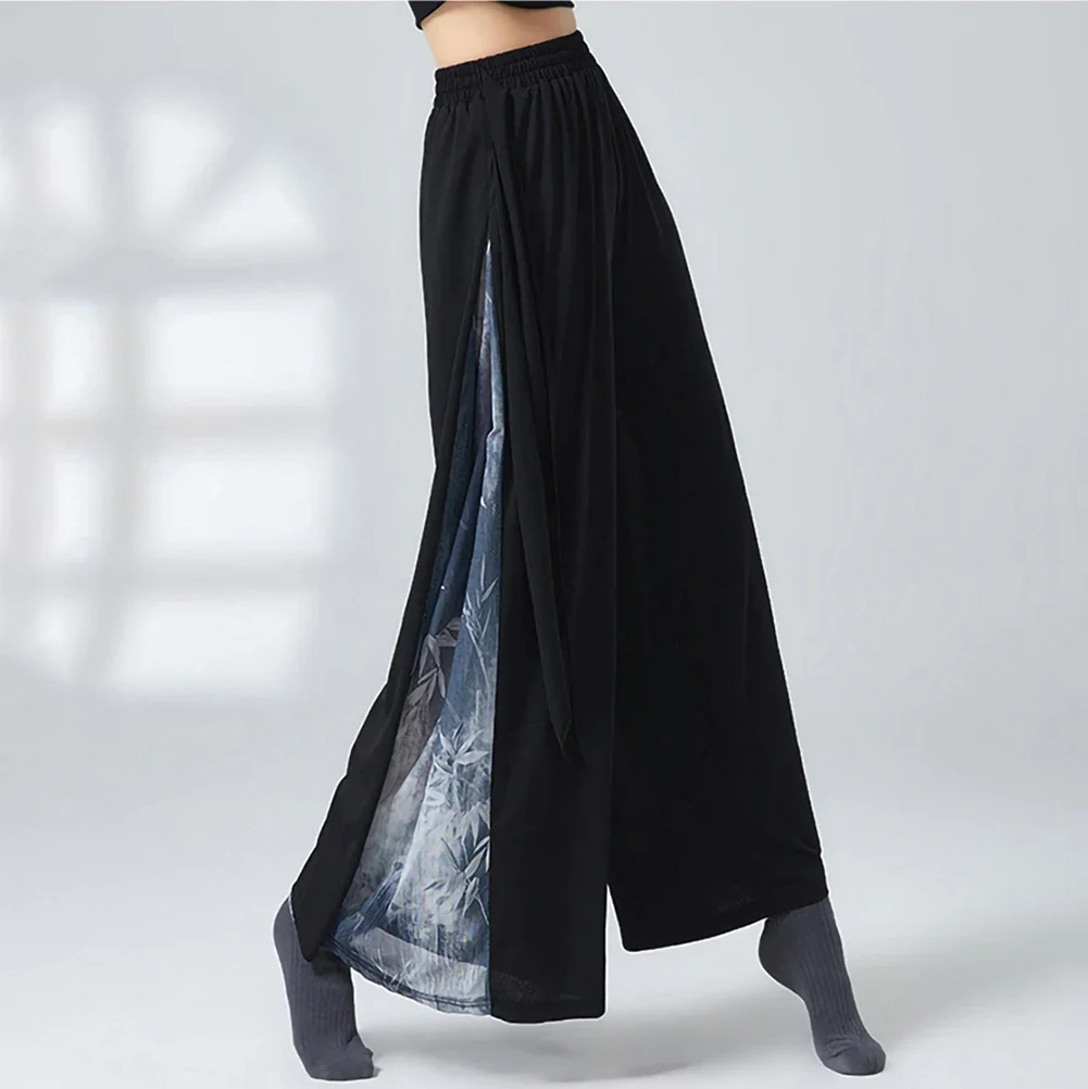 

New Chinese Modern Dance Splicing Ink Painting Pants Performance Elegant Classical Dance Wide Leg Practice Pants