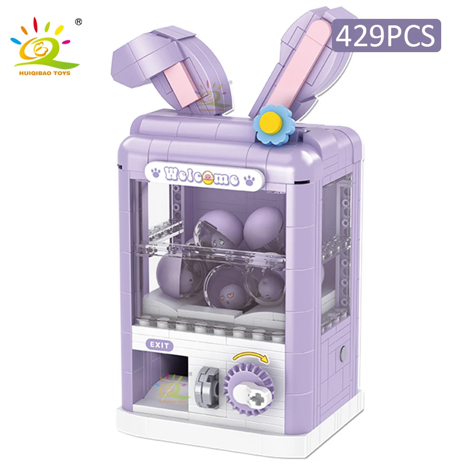 HUIQIBAO Girls DIY Fox/Rabbit Gashapon Game Machine MINI Building Blocks Set Decoration Model Bricks Toys for Children Adult