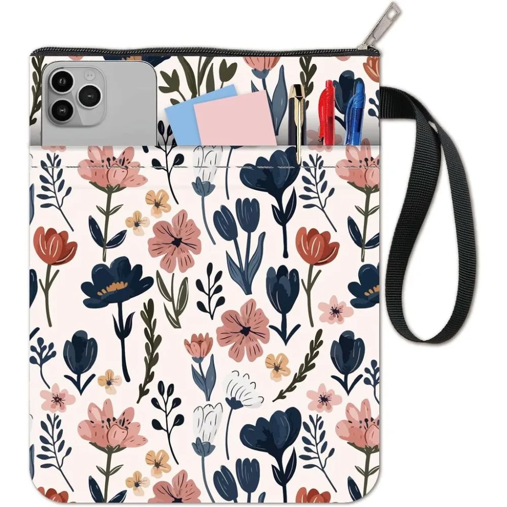 Plant Book Protector Flower Book Covers Vintage White Book Sleeve for Paperbacks Washable Fabric Cloth Book Cover with Zipper