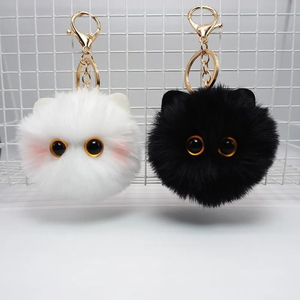 New Cute Black Coal Ball Cat Keychain Pendant Handmade Stereo Modelling Plush Dolls for Girl Couple Bag Pendant Key Chains  Gift