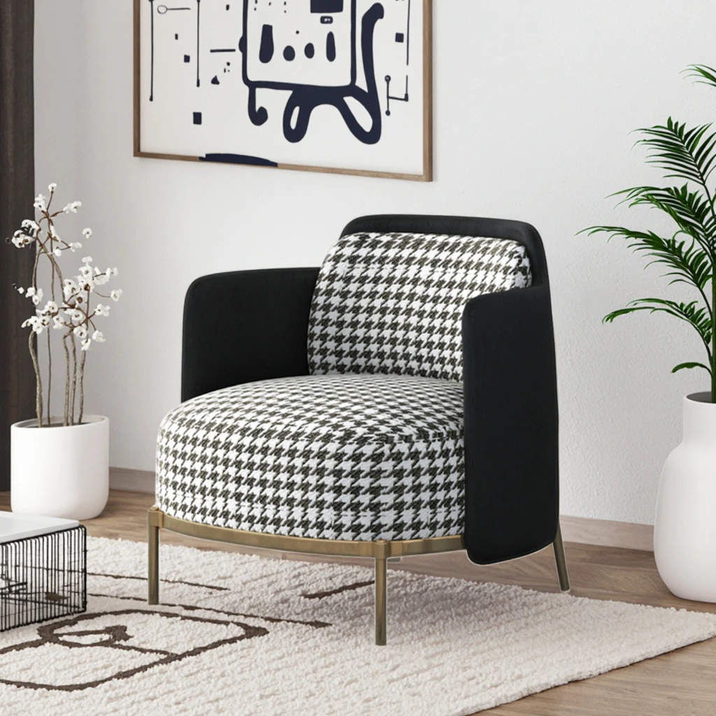 

Light Luxury Houndstooth Sofa Chair Nordic Living Room Simple Modern Apartment Fabric Armchair Designer Single Leisure Chair
