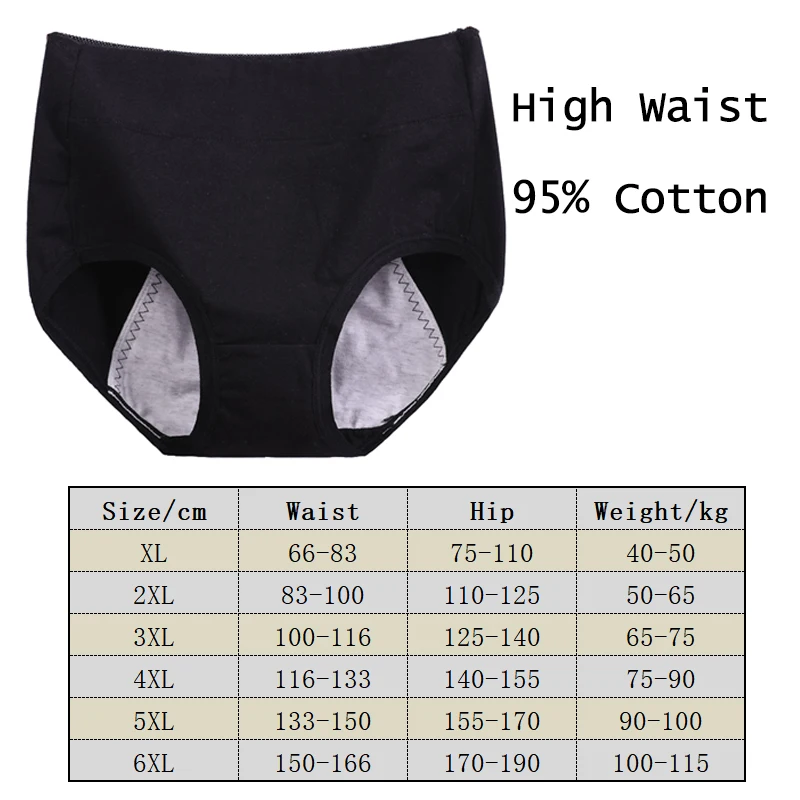 6XL 115kg Plus Size Fat Women Physiological Underwear Menstrual Leak Proof Pure Cotton High Waist Sanitary Lingerie Panties