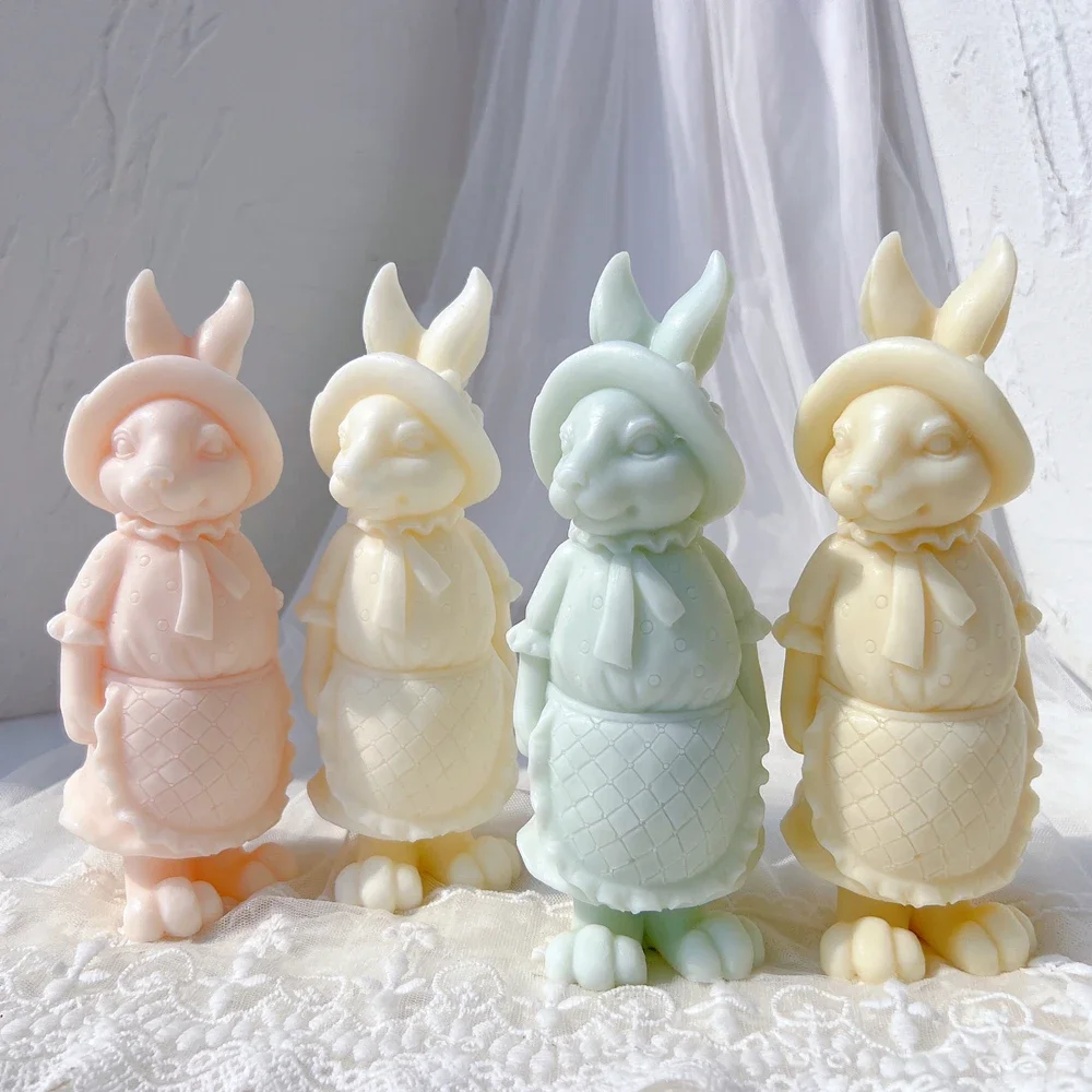 Apron Rabbit Girl Silicone Candle Molds Hat Bunny Silicone Mold Animal Bunnies Wax Mould Easter Home Decor