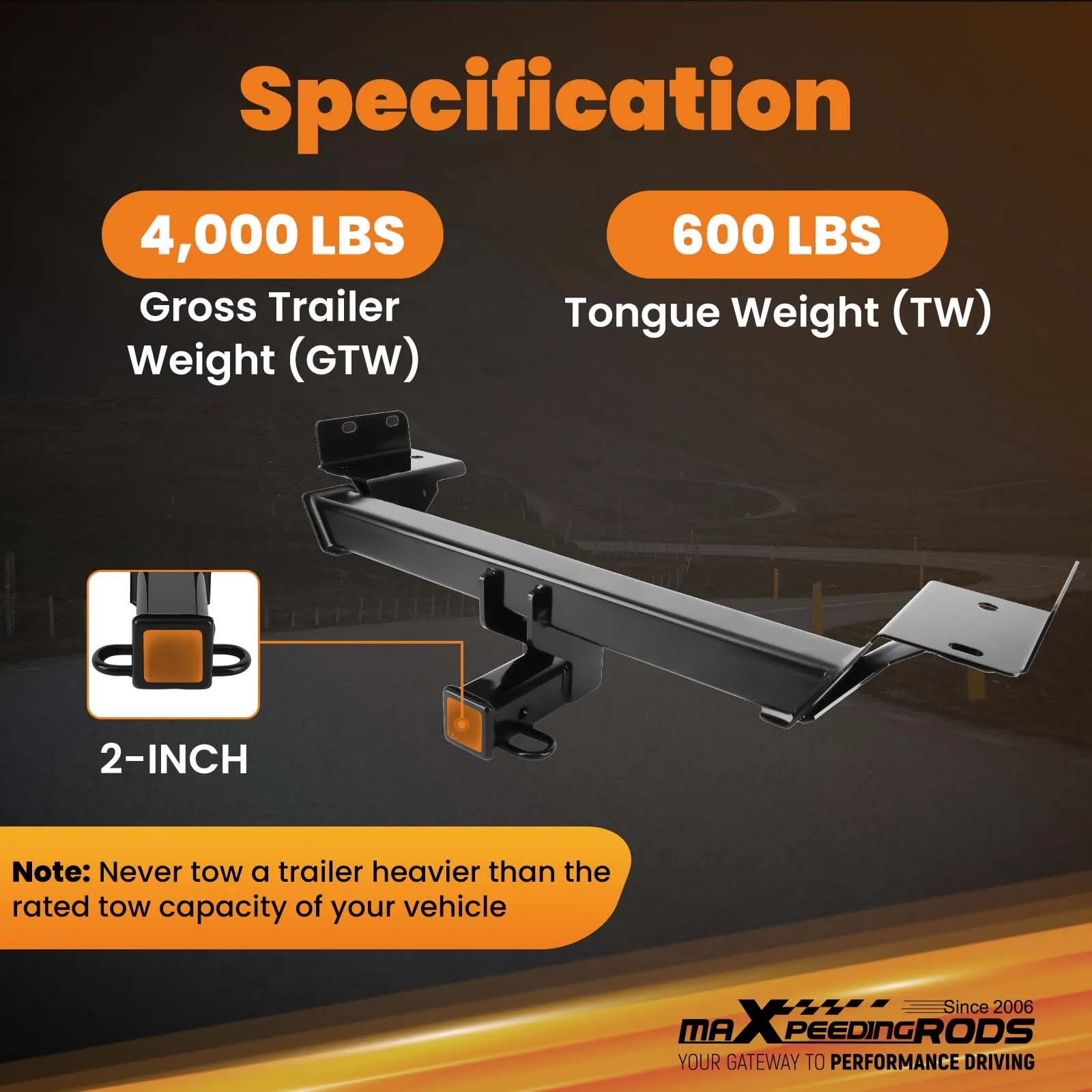 Ricevitore gancio di traino posteriore per Jeep Compass 2017-2025 2" Classe 3 4000 libbre GTW Acciaio