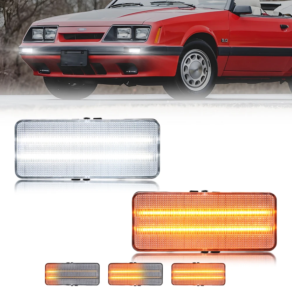 

2Pcs For 1979 1980 1981 1982 1983 1984 19851986 Ford Mustang Front Bumper Parking Light Turn Signal Light DRL Light With LED