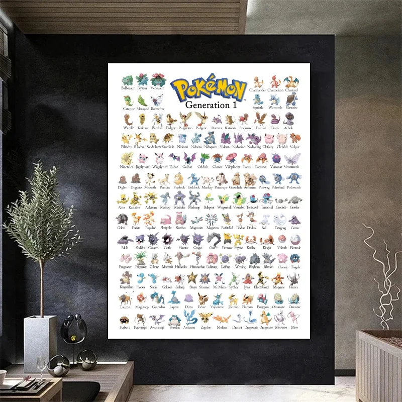 Klassisches Anime-Poster, Pokémon-Dekoration, Pikachu, Glurak, Wandkunst, Aquarell-Leinwandgemälde, moderne Raumdekoration, Bild