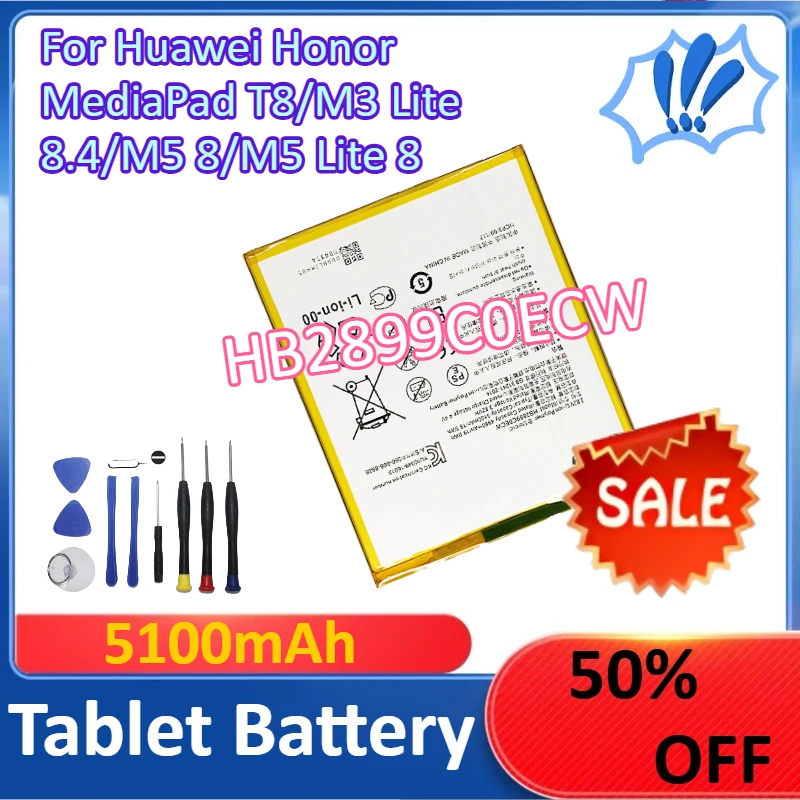 

New HB2899C0ECW 5100mAh For Huawei Honor MediaPad T8/M3 Lite 8.4/M5 8/M5 Lite 8 Tablet Battery +Tools