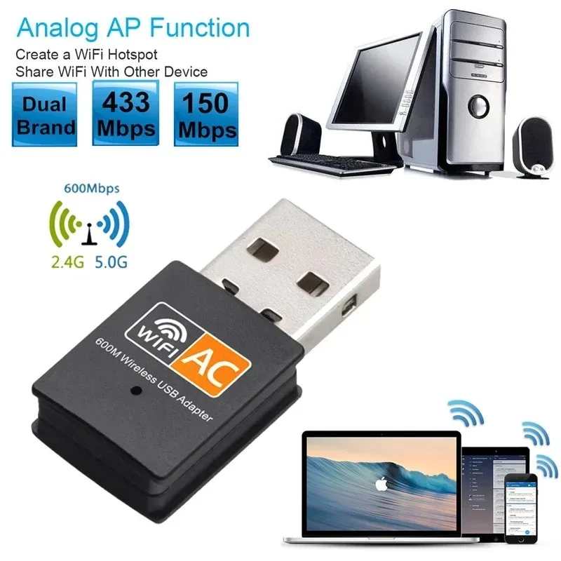 600 Mbps dual-band 2.4GHz&5GHz USB2.0 Wi-fi network card free driver WIFI adapter Wifi Dongle 802.11n/g/a/ac RTL8811CU Win7/8/10