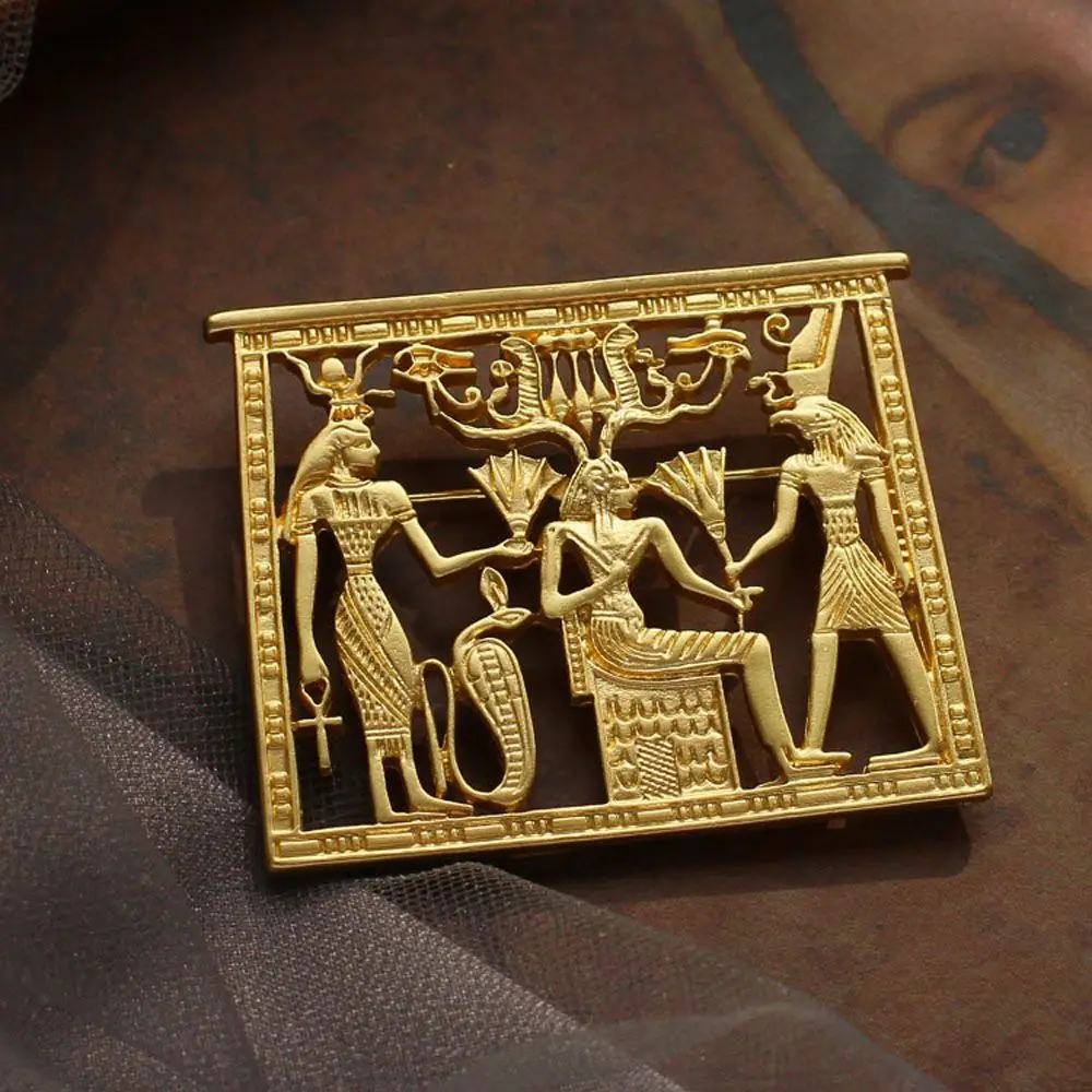 Metal Gold Color Egypt Portrait Hollow Badge Rectangle Geometric Jewelry Brooch Pins Accessories Corsage