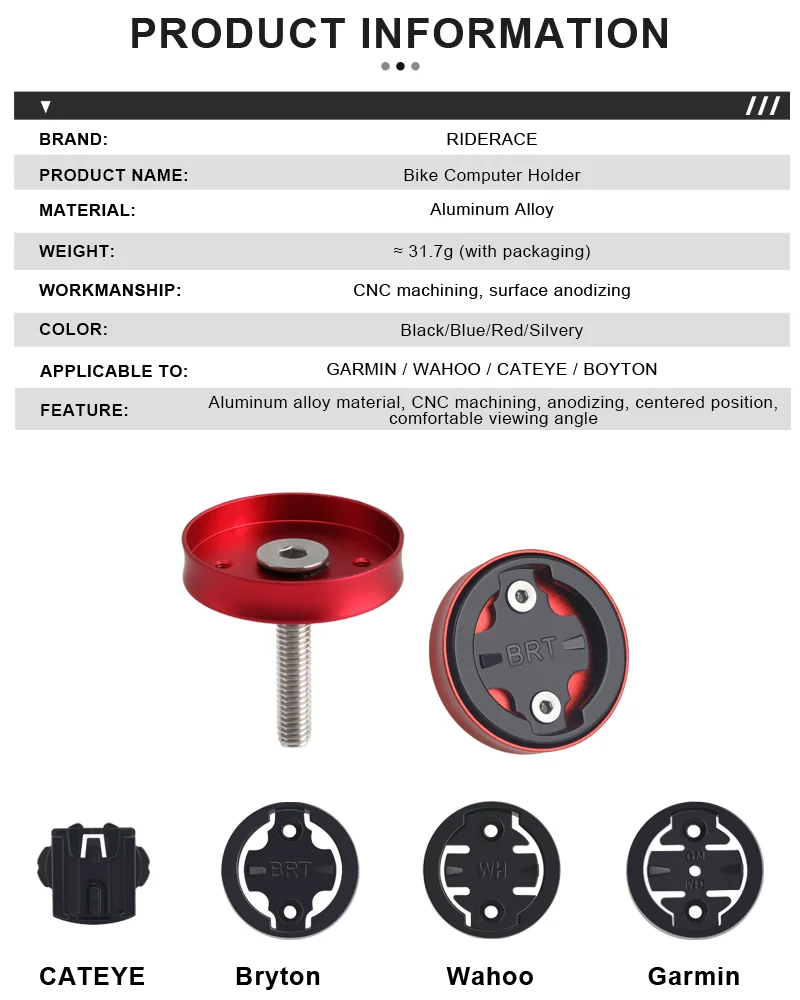 RIDERACE Fahrradcomputer-Halterung aus Aluminiumlegierung für Garmin GPS-Tachometer MTB Fahrrad-Stoppuhr Vorbau-Deckelhalterung – Detail 2