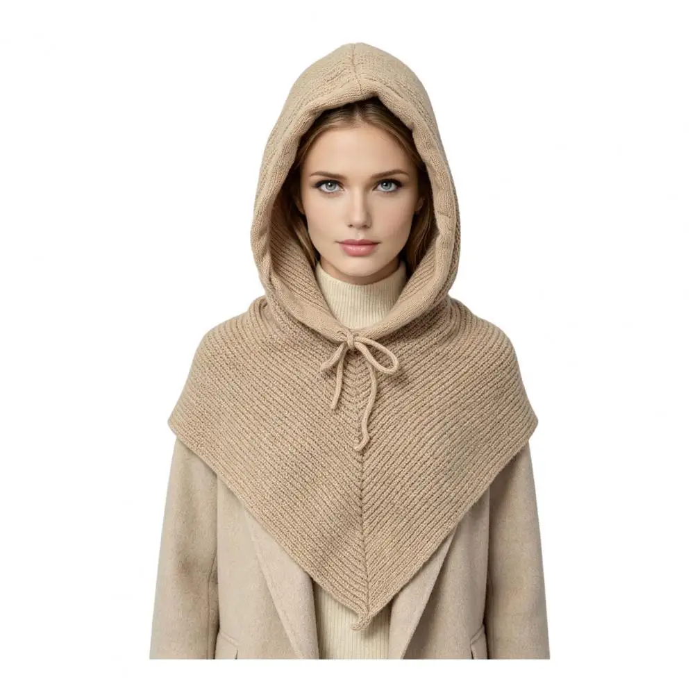 Winter Accessories for Commuting Women’s Knit Balaclava Hooded Scarf Hat Adjustable Thick Soft Cape Windproof Neck for Weather