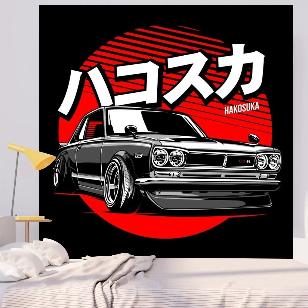 

Jdm Car Japanese Racing Game Neon Sport Skyline Sunset Tapestry Wall Decorative Bedroom