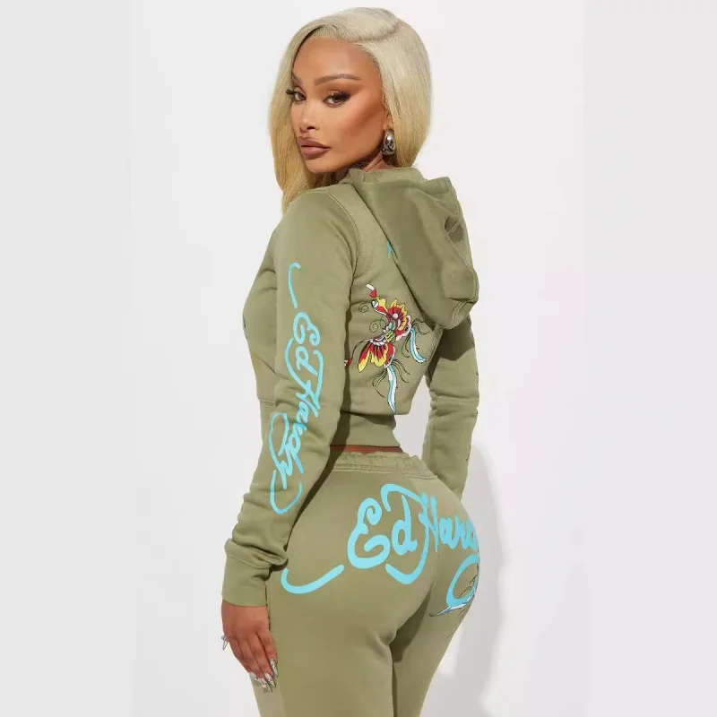

2025hot new women's fashion custom printed sweatshirt set