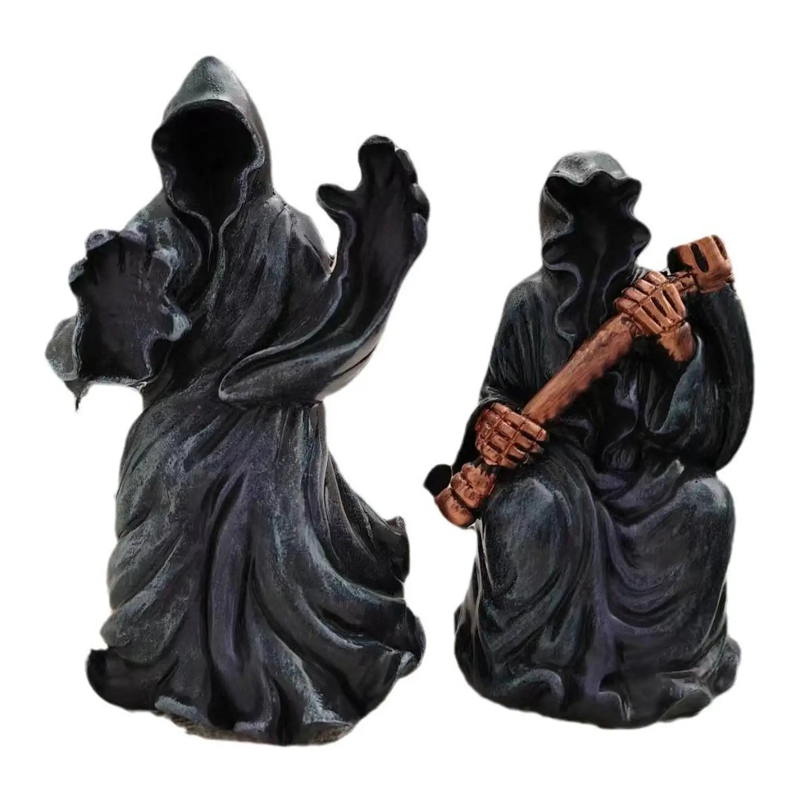 Mysterious Black Robe Statue Craft Gothic Sculpture for Bedroom Shelf Office