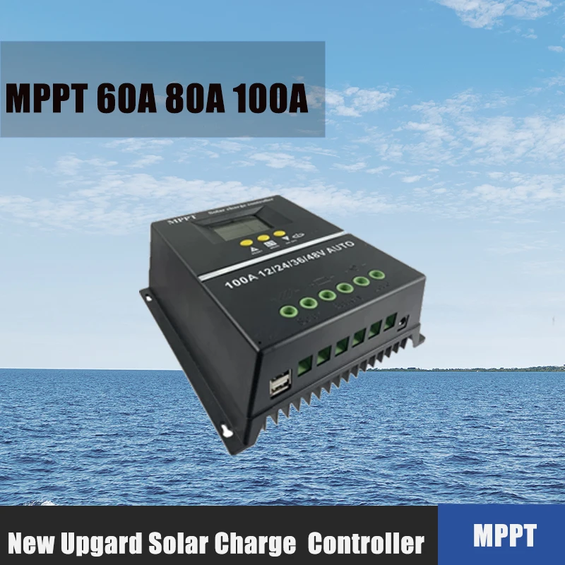 

High Efficiency MPPT Solar Controller 60A 80A 100A 12V 24V 36V 48V AUTO Regulator for Solar PV Battery Charger with LCD Dual USB