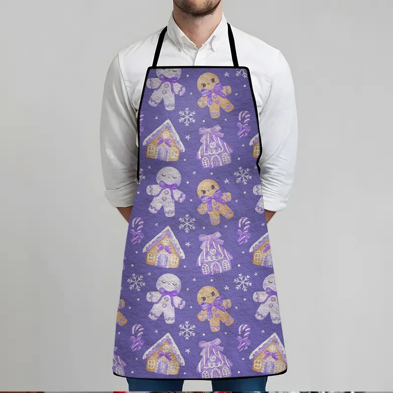 1pc Large Christmas Gingerbread for Man Apron - Heavy-Duty Purple Kitchen Apron with Gingerbread Print, Snowflake