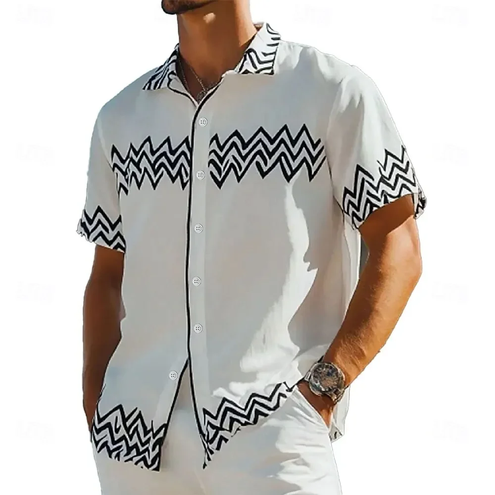 Hawaiiaans herenoverhemd met korte mouwen, retro overhemd met knopen, zomerstrandoverhemd met korte mouwen 2025,