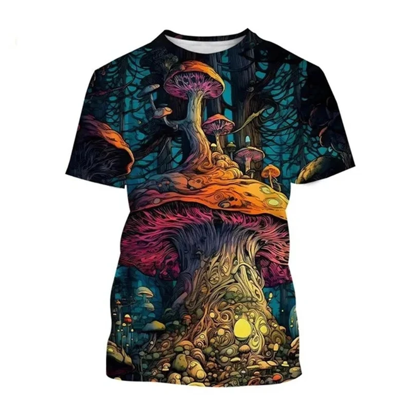 Mushroom 3D Print T-Shirt Plant Pattern Round Neck Short Sleeve Forest Fashion Casual Unisex Tops Tshirts Street Hip Hop Tees