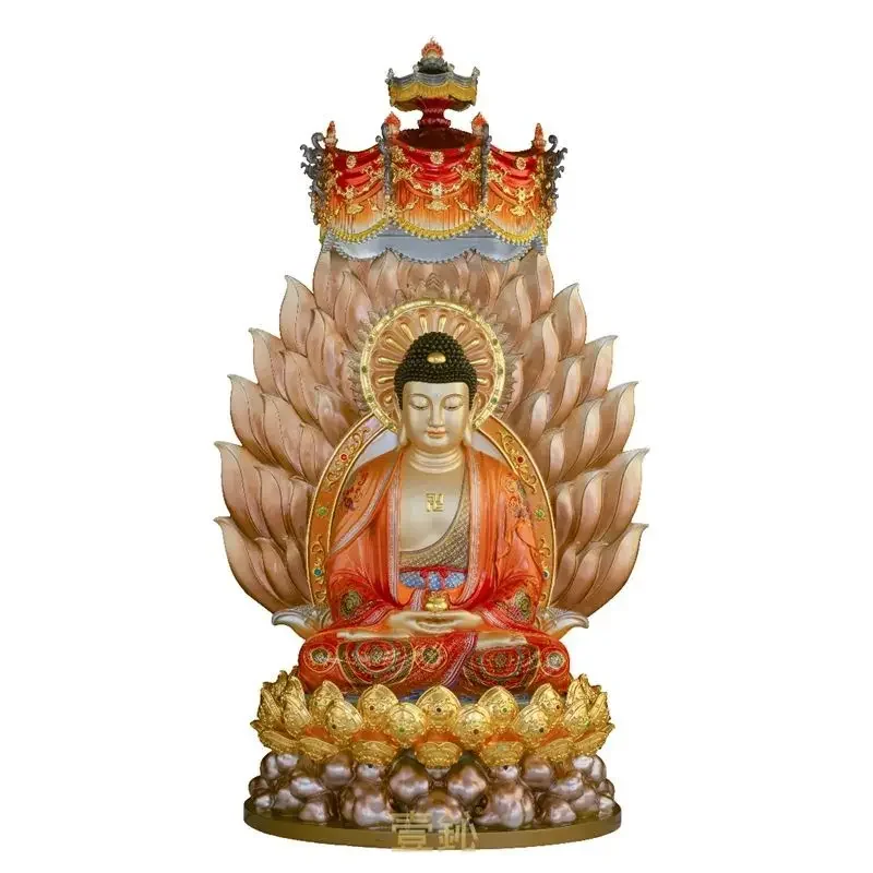 Pure copper lotus Sanbao temple Buddha statue offering ornament