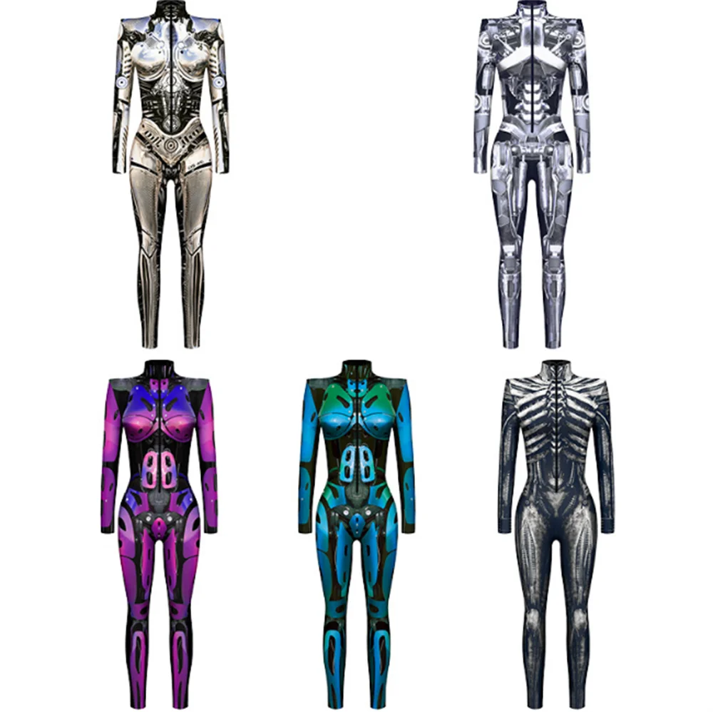 Futuristic Technology Halloween Cosplay Costume Women Kids 3D Print Party Bodysuit Robot Mechanical Jumpsuit Carnival Onesies