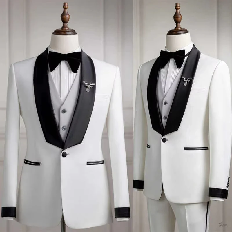 

Customized Elegant Wedding Tuxedos 3 Pcs Jacket vest Pant Men Suit Classic Fit Shawl Lapel One Button Groom Evening Blazers For