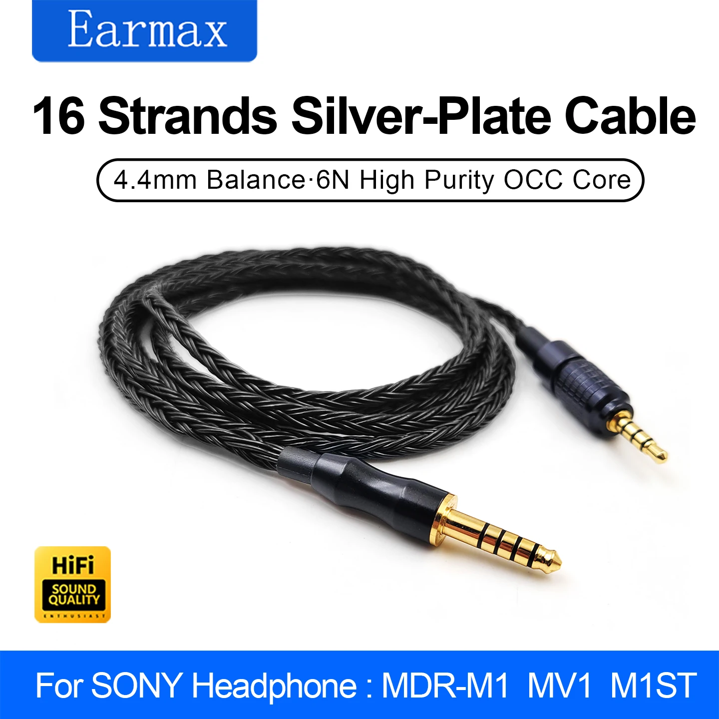 Kabel XLR 4.4mm 4-PIN, zbalansowany, do SONY MDR-M1 MV1 M1ST, 16-żyłowy, oplot OCC, wymienny i ulepszalny — zdjęcie produktu 4