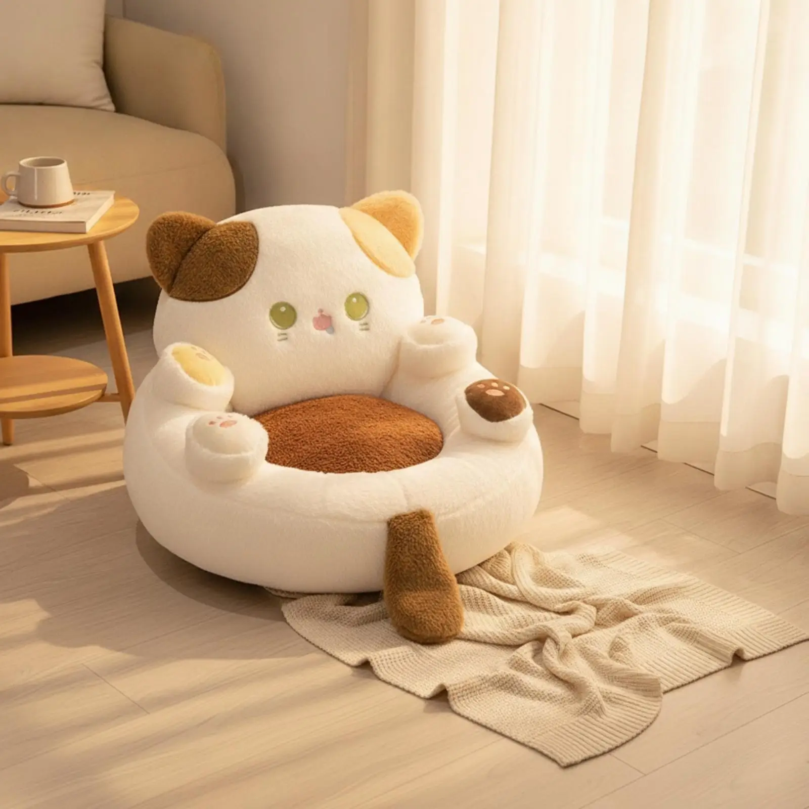 Floor Cushion with Backrest Padded Papasan Cushion Supportive for Reading Corner