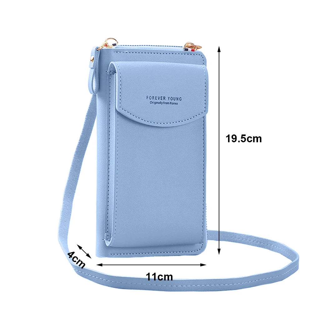 Women Purses Solid Color Leather Shoulder Strap Bag Mobile Phone Big Card Holders Wallet Handbag Pockets for Girls