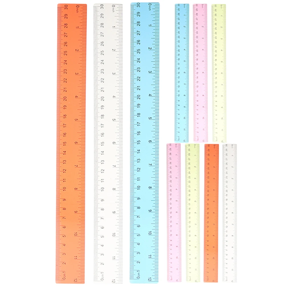 

10pcs Colorful Straight Rulers Plastic Measuring Rulers For Students Classroom Office Home Lightweight Clear Scale Engraved