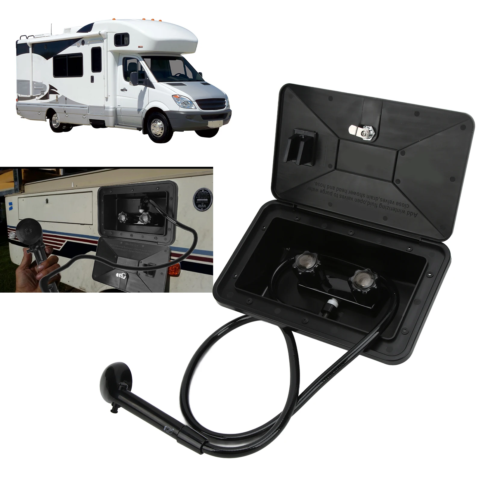 RV Outdoor Shower Black ABS Exterior Shower Box Kit with 2 Keys RV Accessories for Motorhome Caravan