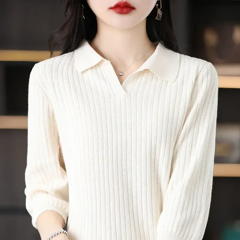 

New 100% Cotton Polo Neck Knitted Loose Sleeveless Top for Women Comfortable Commute Outerwear Half Sleeve Pure Color Sweater