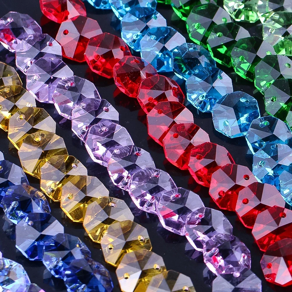 

10PCS Colourful Crystal Octagonal Beads DIY Wind Chime Chandelier Accessories Hanging Pendant Jewellery Making Decoration