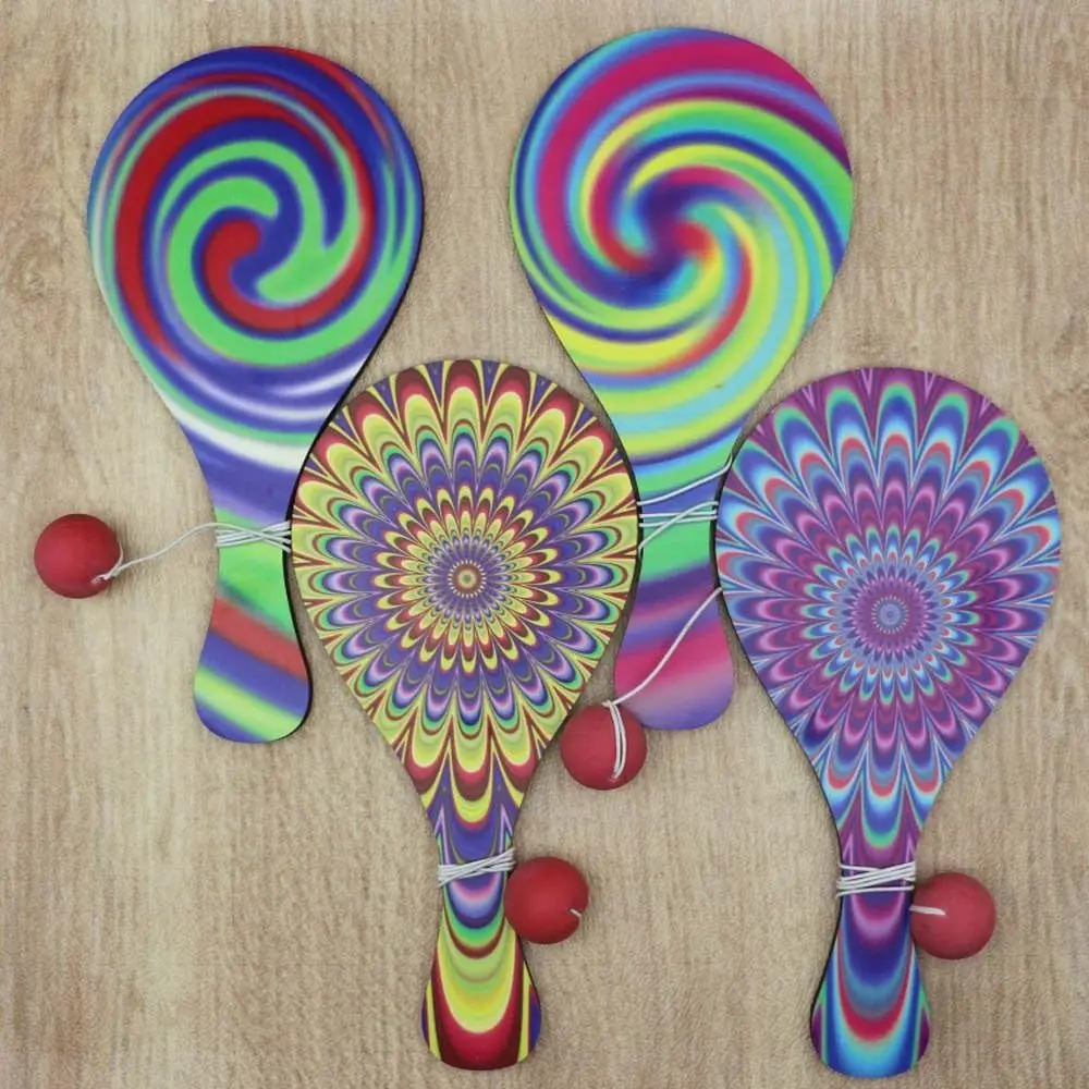 

4Pcs Portable Racket Ball Set Elastic String Retro Paddle Ball Game Lightweight Psychedelic Wooden Paddles with Ball Beach