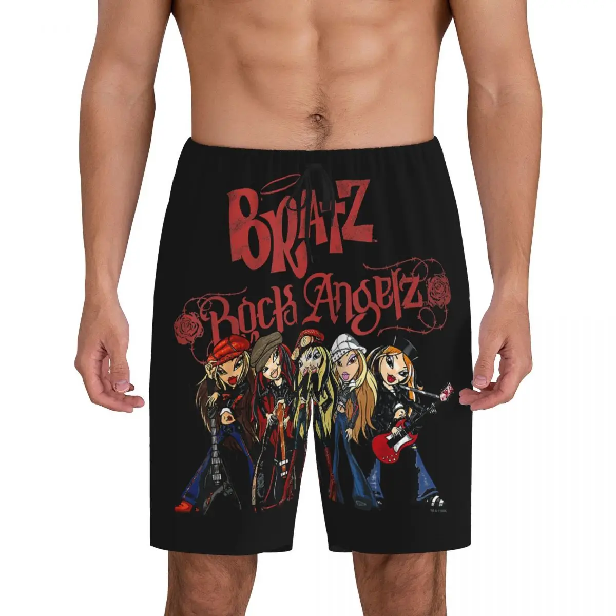 

Custom Printed Bratz Rock Angelz Group Shot Pajama Shorts Men Animated Tv Sleepwear Bottoms Sleep Short Pjs with Pockets