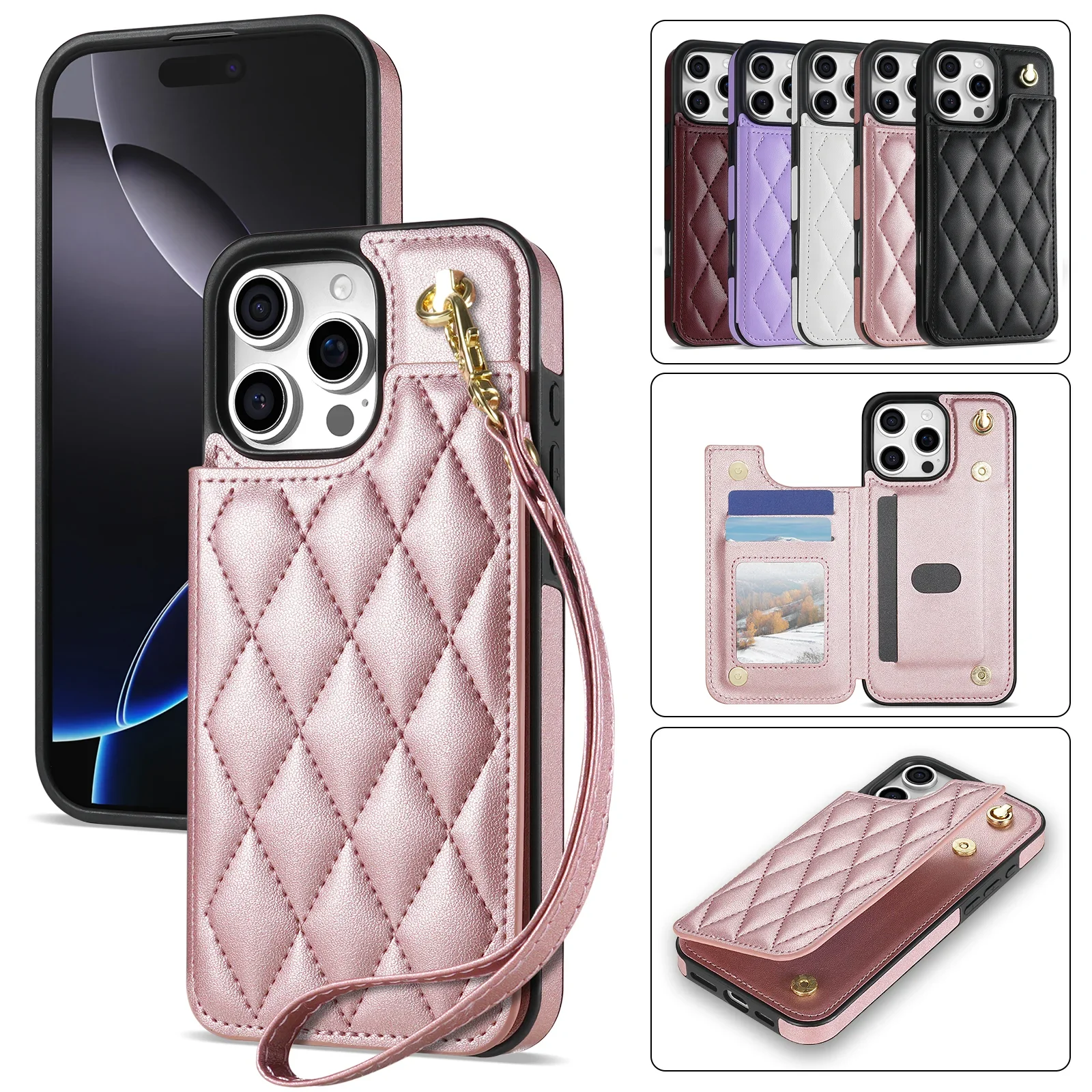 Brieftasche Flip Telefon Fall Für iPhone 16 15 17 Pro Max Air 16E 14 11 13 12 XR XS Max 7 8 Plus SE Karte Brieftasche Halter PU Leder Abdeckung